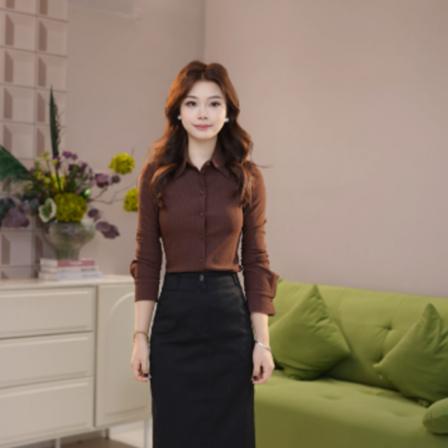 哥弟品质女装新款时尚简约百搭水波纹肌理感翻领弹力衬衫1301038