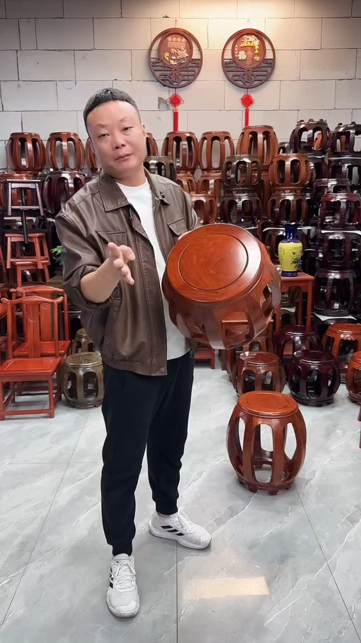 花梨木类家具花梨色小号鼓凳两对（4条）