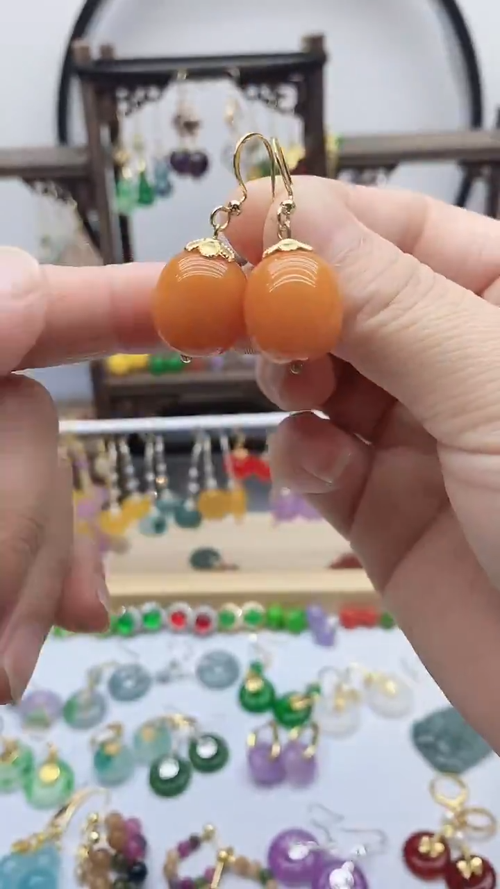 蜜蜡14K金镶嵌耳饰82蜜蜡