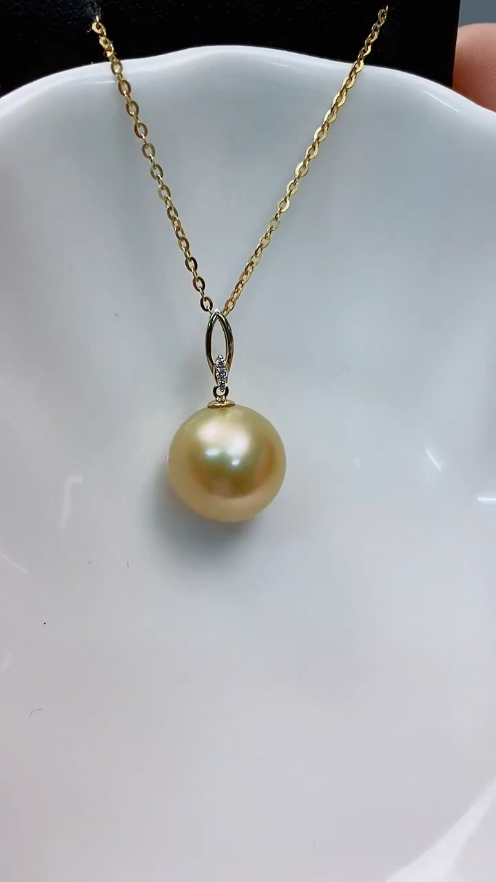 【闪购商品】海水珍珠吊坠(赠链)18K金镶嵌13-14南洋海水珍珠吊坠