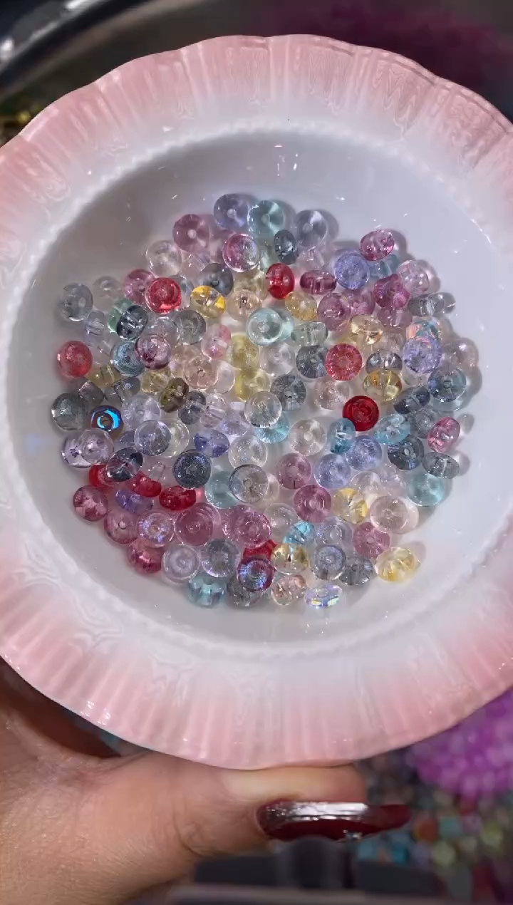 玻璃1448卡6算盘珠透色混全家福150颗