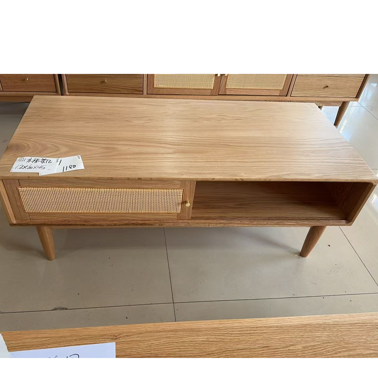 1实木茶几现代简约客厅橡木家用小户型储物茶桌 