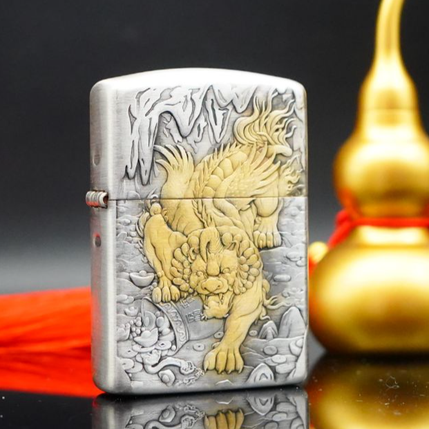 ZIPPO/之宝打火机XF盔甲熏银封釉鎏金貔貅 DY9910DK