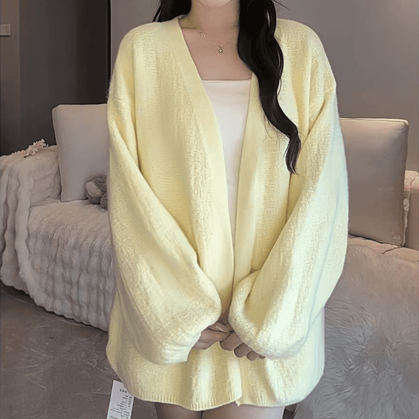 【2025年新款树皮纹工艺】泡泡袖短款外套春秋季慵懒风针织开衫宽松