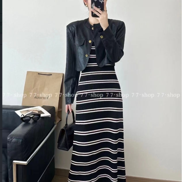 LL·MOD·GD时尚气质设计感法式条纹显瘦吊带连衣裙YL-252577