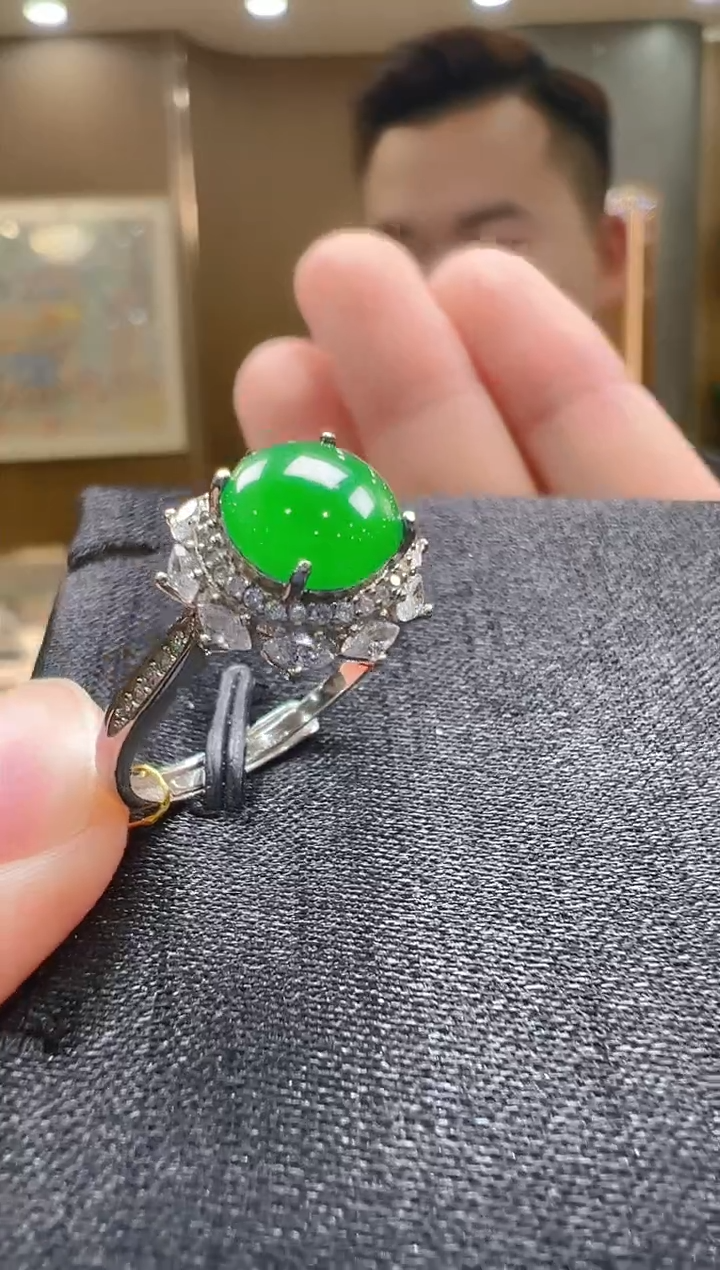 银S925镶嵌戒指翡翠天然A货翡翠多样性发一
