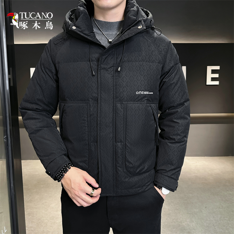 啄木鸟冬季新款男士翻领连帽款白鸭绒羽绒服帅气保暖外套885505