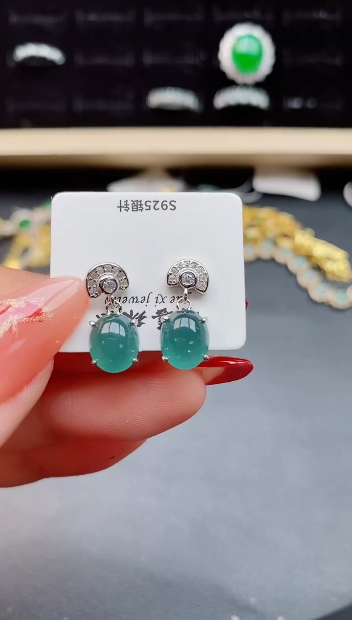 【闪购商品】翡翠耳饰银S925镶嵌12121