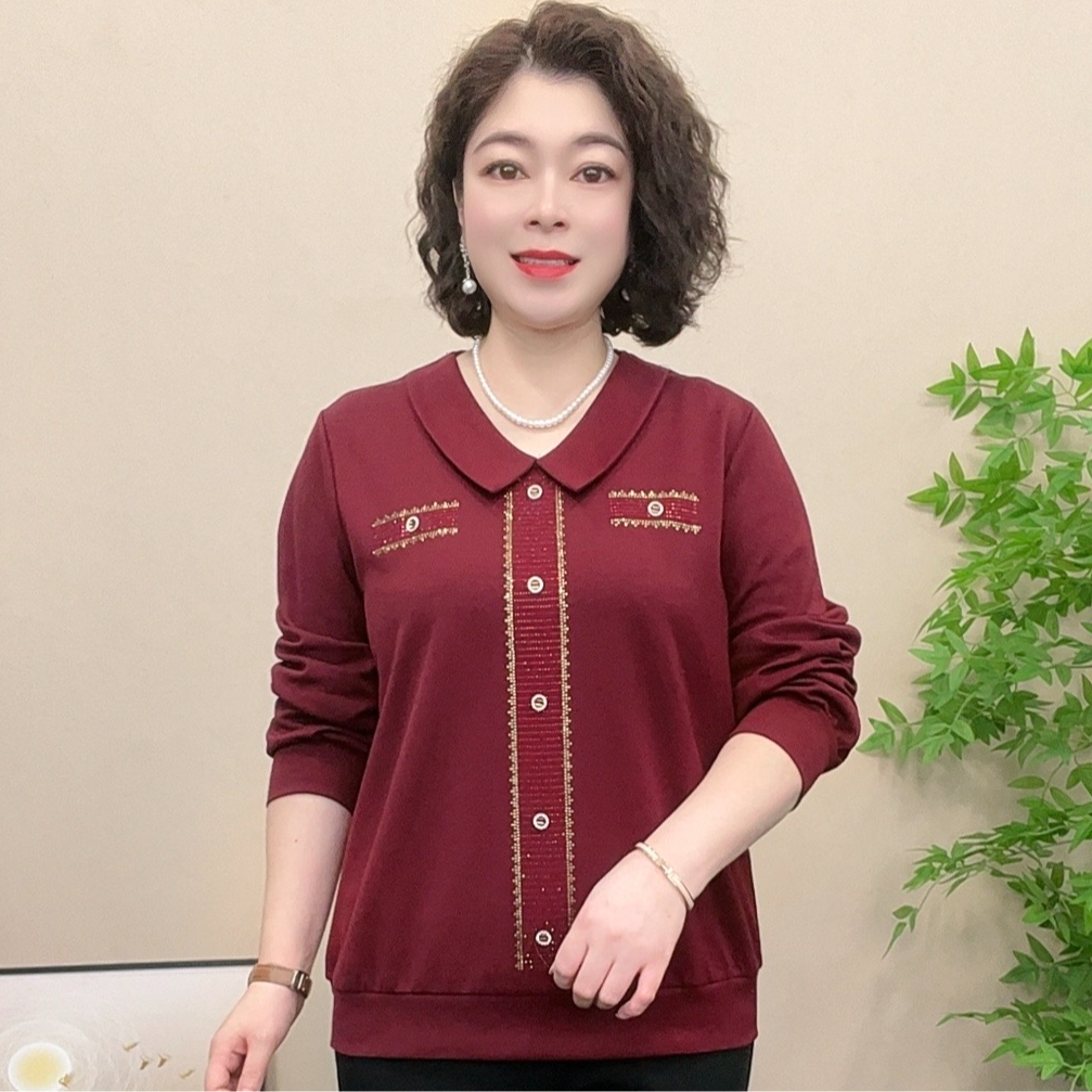 长袖妈妈装秋季少女风宽松洋气中老年女装气质时尚宽松百搭娃娃领