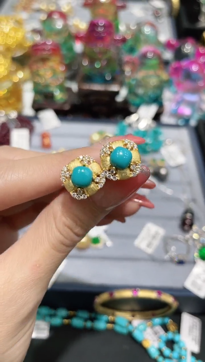 银S925镶嵌绿松石耳饰耳饰