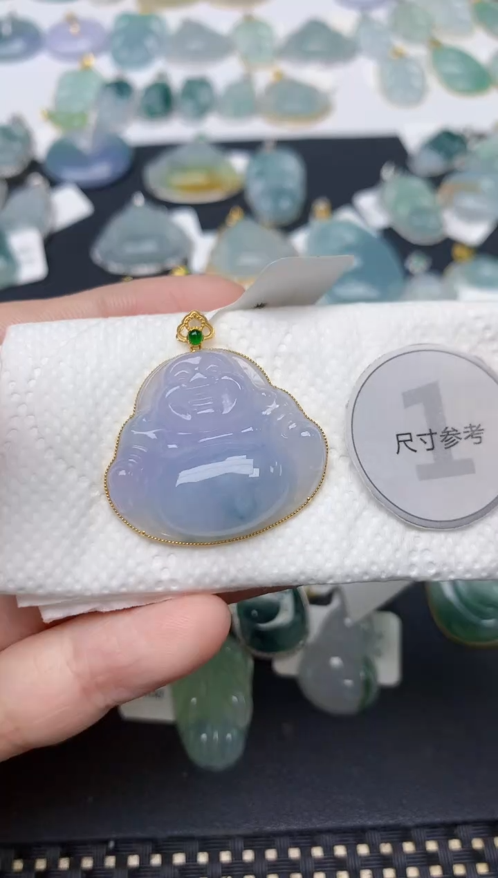 颈饰18K金镶嵌翡翠天然缅甸A货翡翠