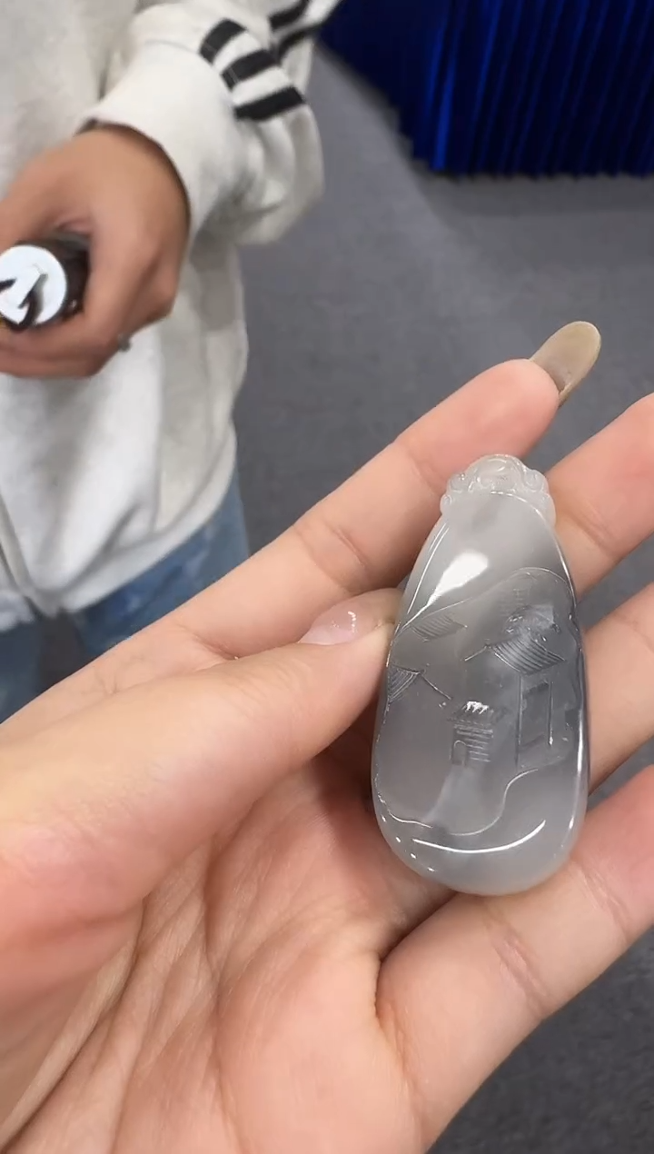 颈饰未镶嵌和田玉孤品 烟紫山水牌吊坠/配绳