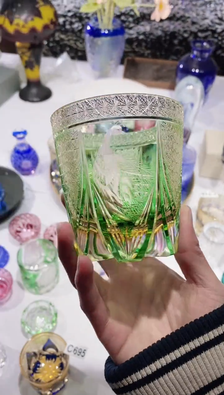 【闪购商品】水晶玻璃无手柄款绿孔雀水晶微瑕