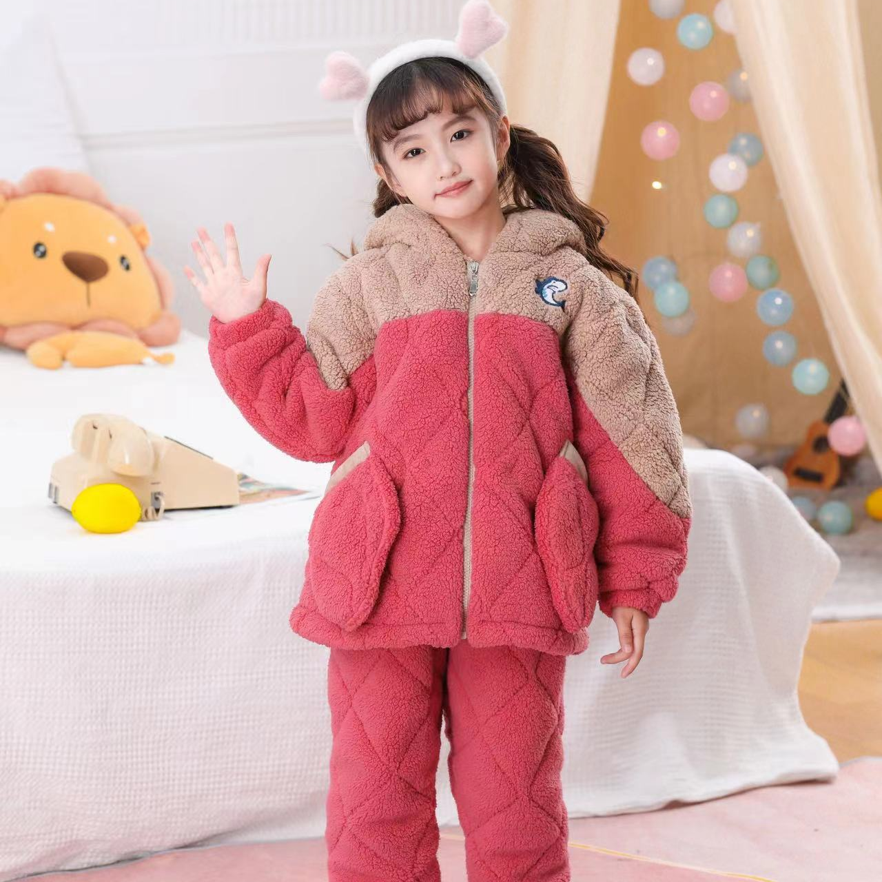 儿童三层加绒加厚睡衣家居服