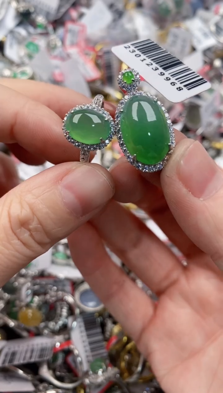 银S925镶嵌戒指翡翠5555---3