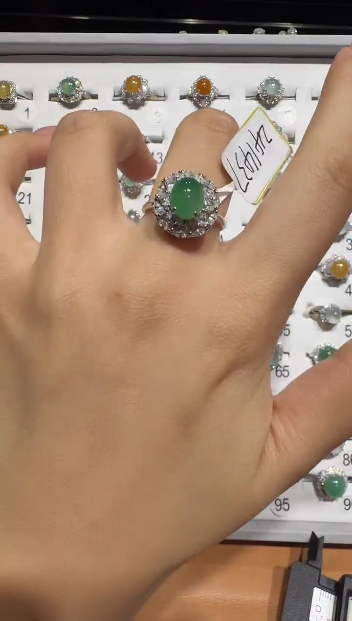 银S925镶嵌戒指翡翠925银镶翡翠戒指镶嵌144