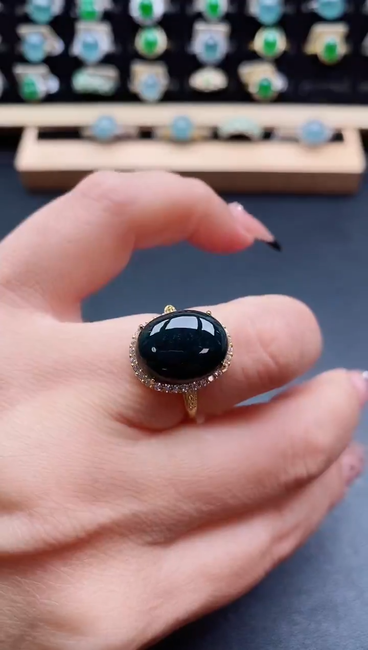 银S925镶嵌戒指翡翠1