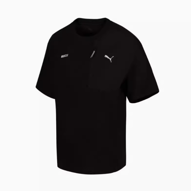 PUMA/彪马男子透气印花运动休闲宽松T恤拉链口袋短袖 681262-01