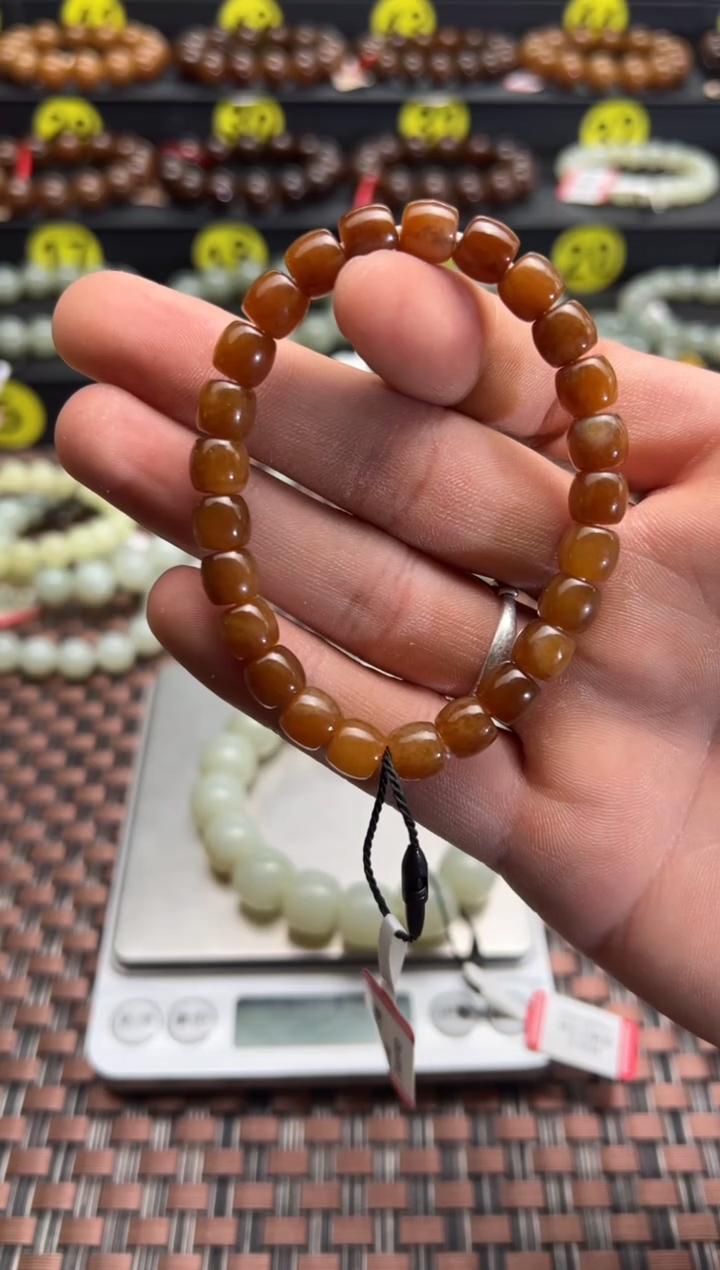 【闪购商品】和田玉手串未镶嵌且末料金山糖串直切卡6*7手串