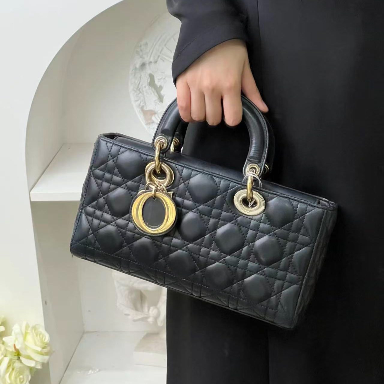 99新 DIOR/迪奥 横版戴妃中号黑金包/甄选
