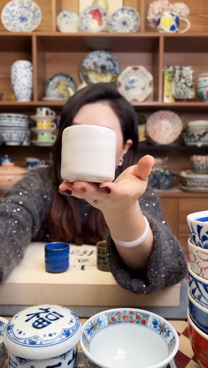 志野烧小酒杯  白志野