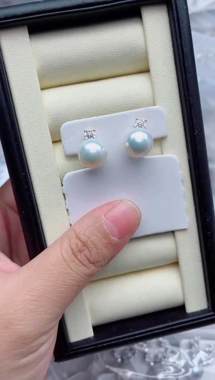 银S925镶嵌耳饰淡水珍珠多样性发其一，非无暇