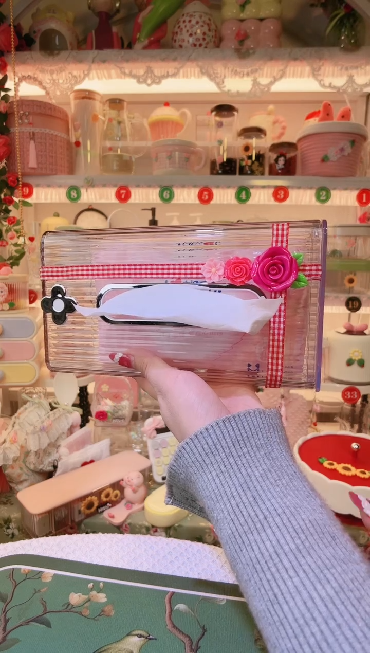 玫瑰花壁挂纸巾盒——手工制作品质好！