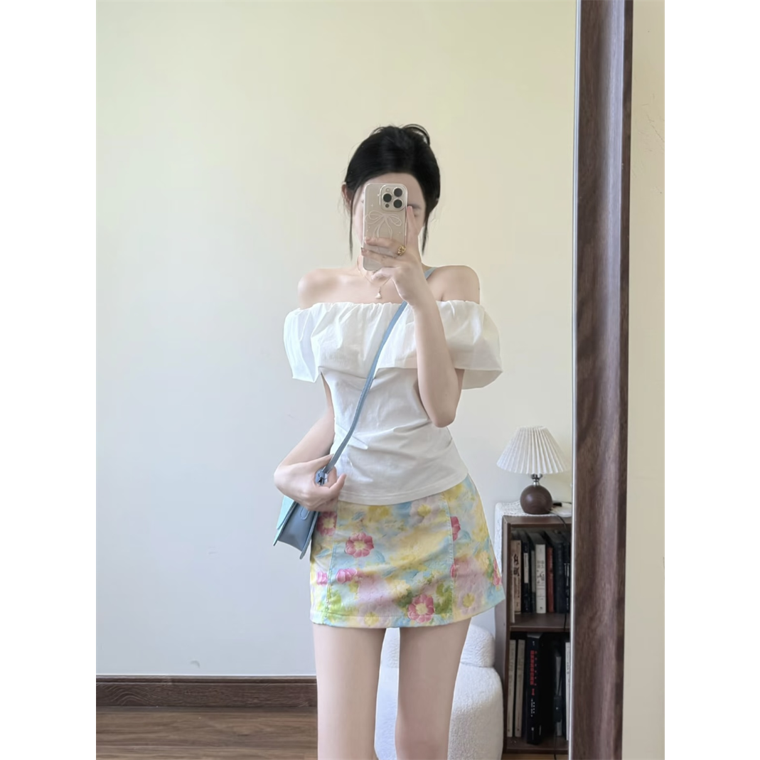 套装女2025夏季新款辣妹多巴胺穿搭一字肩修身T恤孕妇夏季安全裤