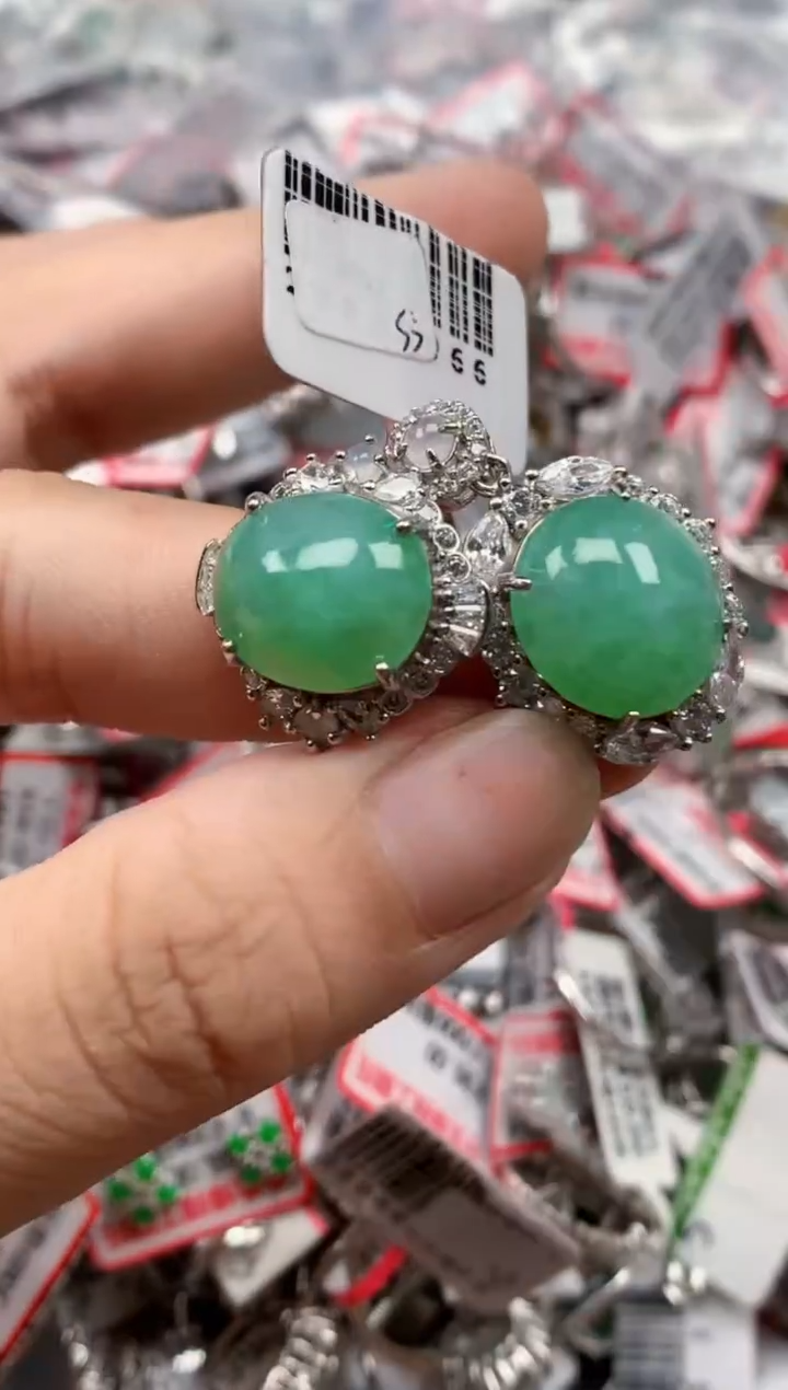 银S925镶嵌戒指翡翠天然A货缅甸翡翠