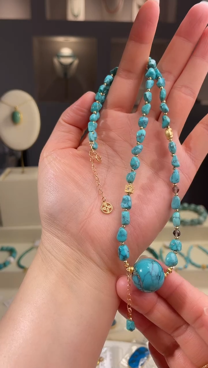 银S925镀金镶嵌绿松石项链1