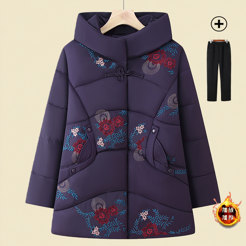 奶奶冬装高级加厚棉衣重磅刺绣女冬装外套中老年人女装冬季中长款