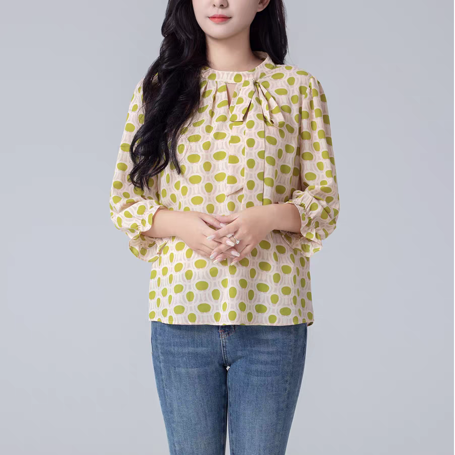 B712 2025百搭简约时尚气质印花长袖衬衫女C7