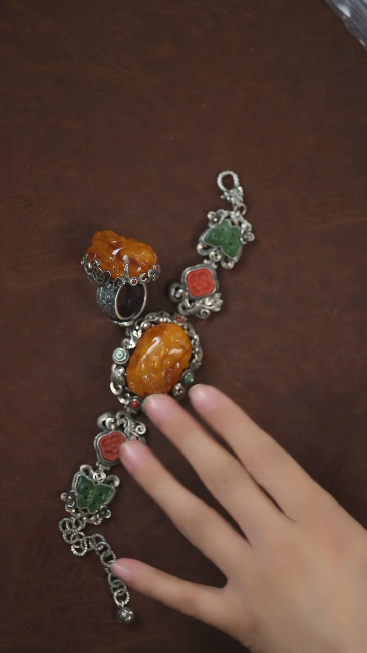 琥珀项链未镶嵌闪购 戒指+手牌