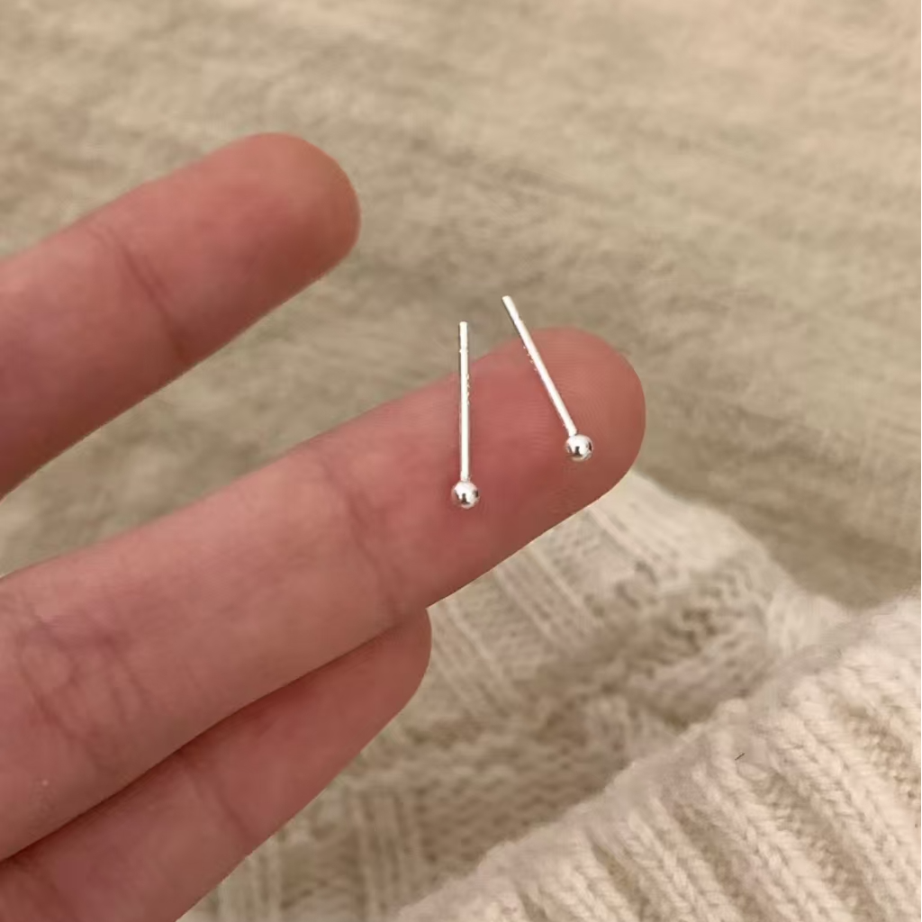 宸尊 足银耳饰 迷你银豆豆免摘养耳洞耳钉小巧耳针百搭日韩礼物