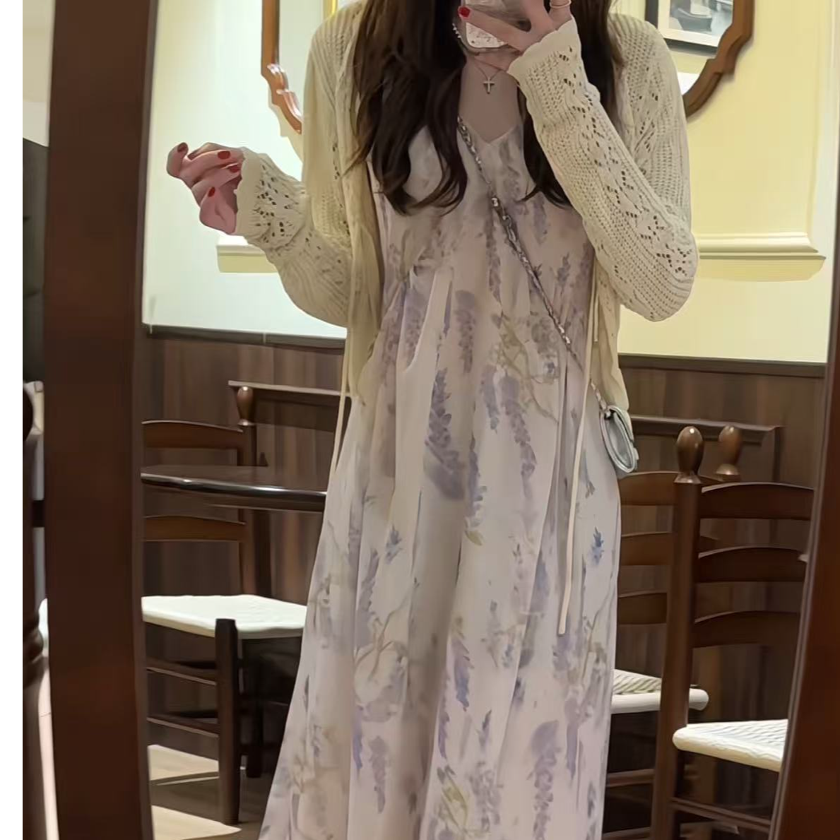 8258#【自制设计款】夏季法式碎花紫光琉璃温柔甜美度假风吊带长