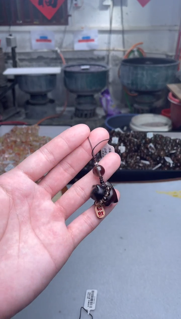 【闪购商品】黑曜岩珠宝奇石未镶嵌冰曜招财猫手机链