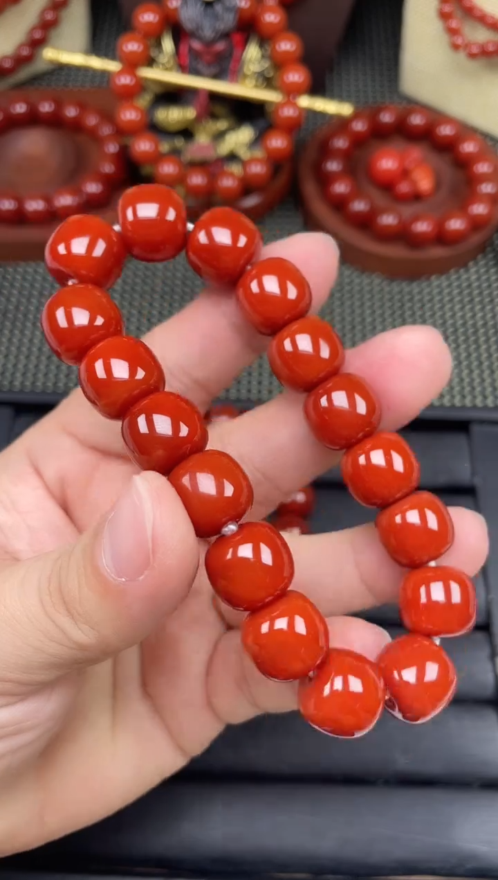 未镶嵌南红玛瑙珠宝半成品13mm老型柿子红手串