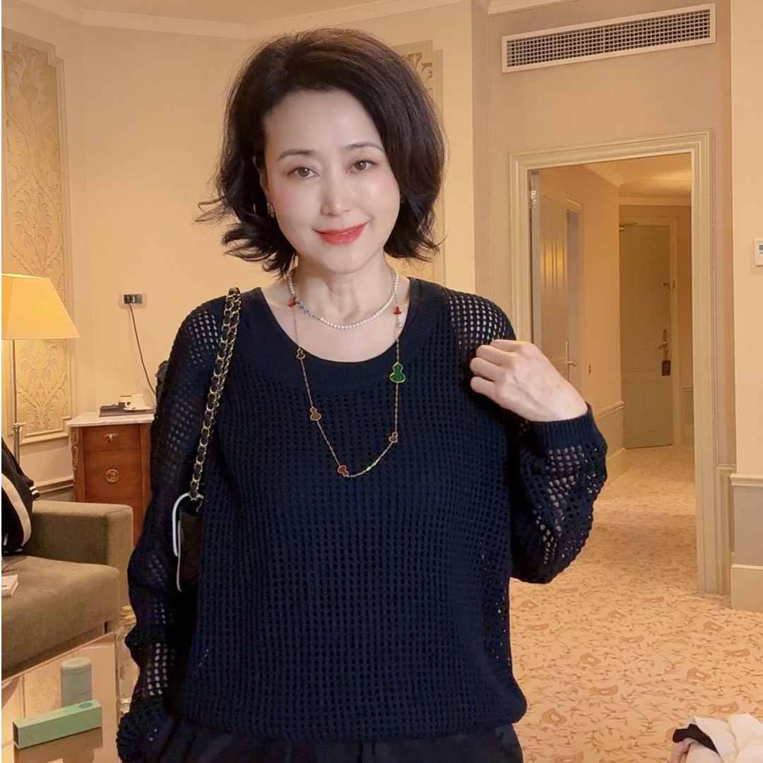 【维姐精选】SM 美丽奴羊毛韩系宽松套头镂空针织两件套