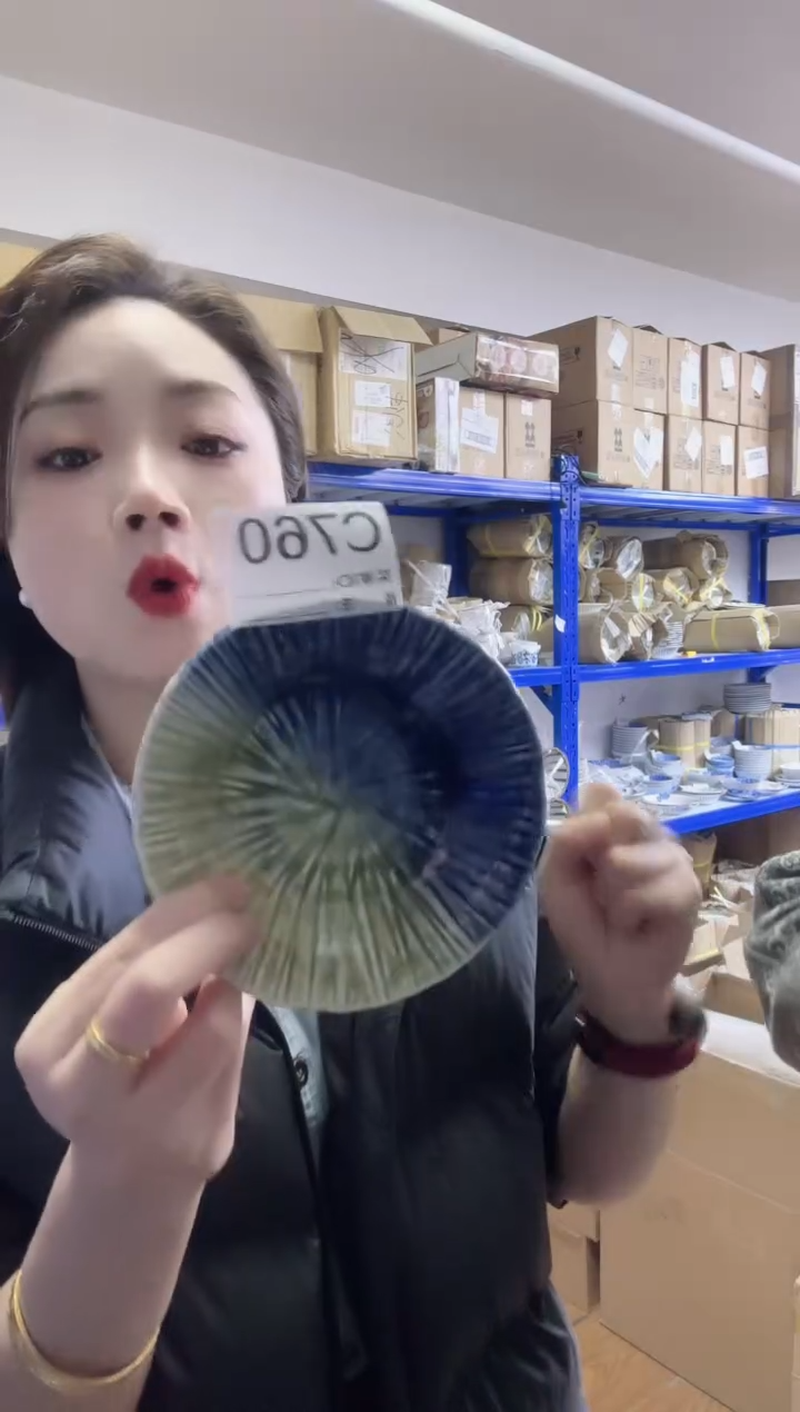 瓷片全新高端瓷器 绿织布14cm小碟一只C760