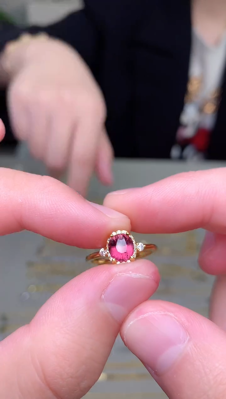 银S925镶嵌戒指碧玺戒指