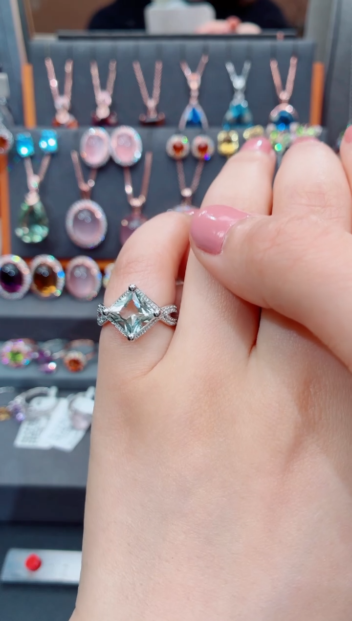 银S925镶嵌戒指水晶咖**糖水晶戒指 10#