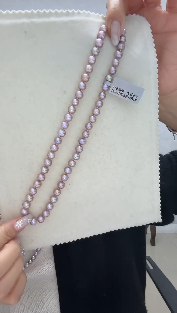 颈饰银S925镶嵌淡水珍珠干枯玫瑰 无核 7.3-8.3