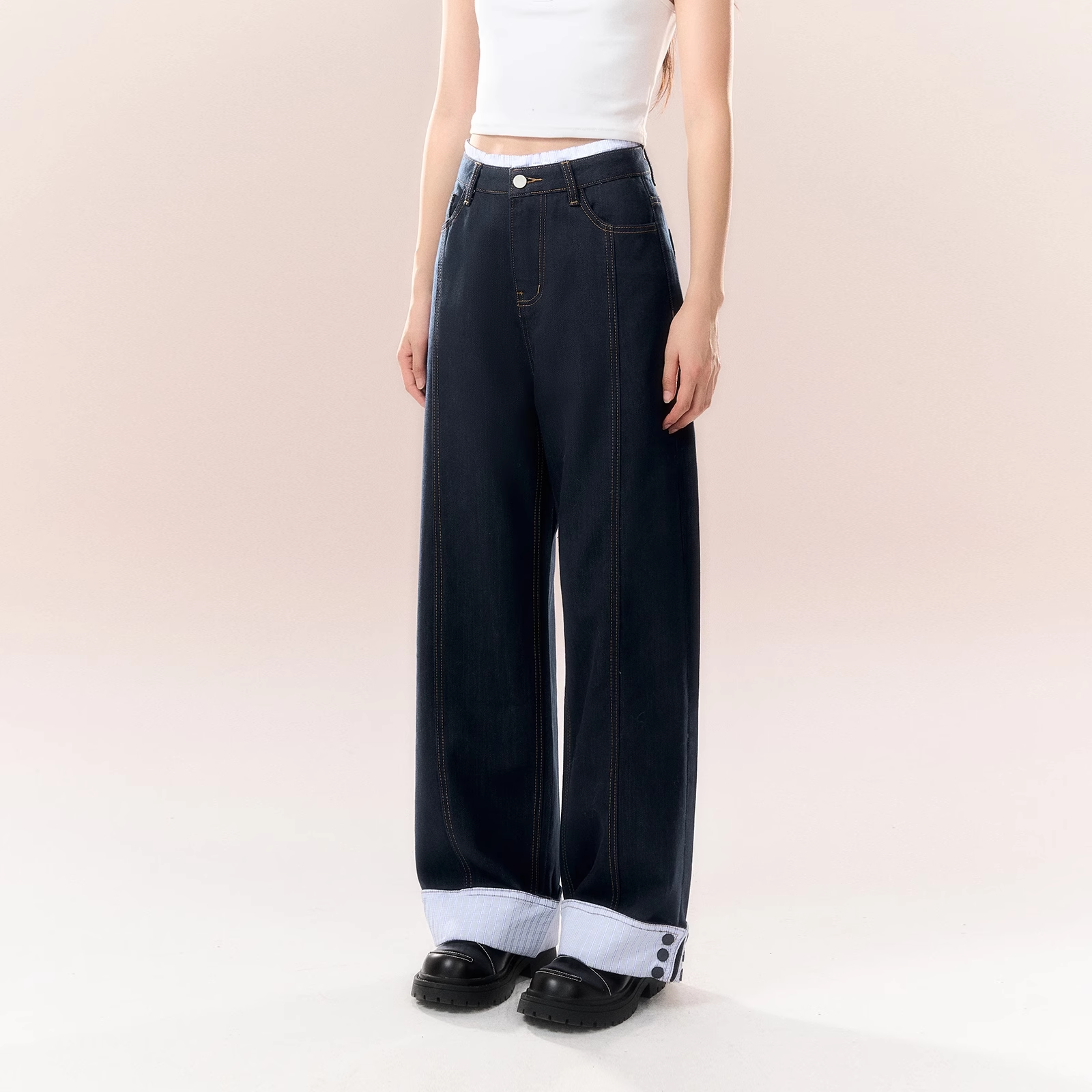 清umoumo 乌蘑（原 ntot）原创格纹裤子直筒宽松百搭牛仔裤NOTCK250