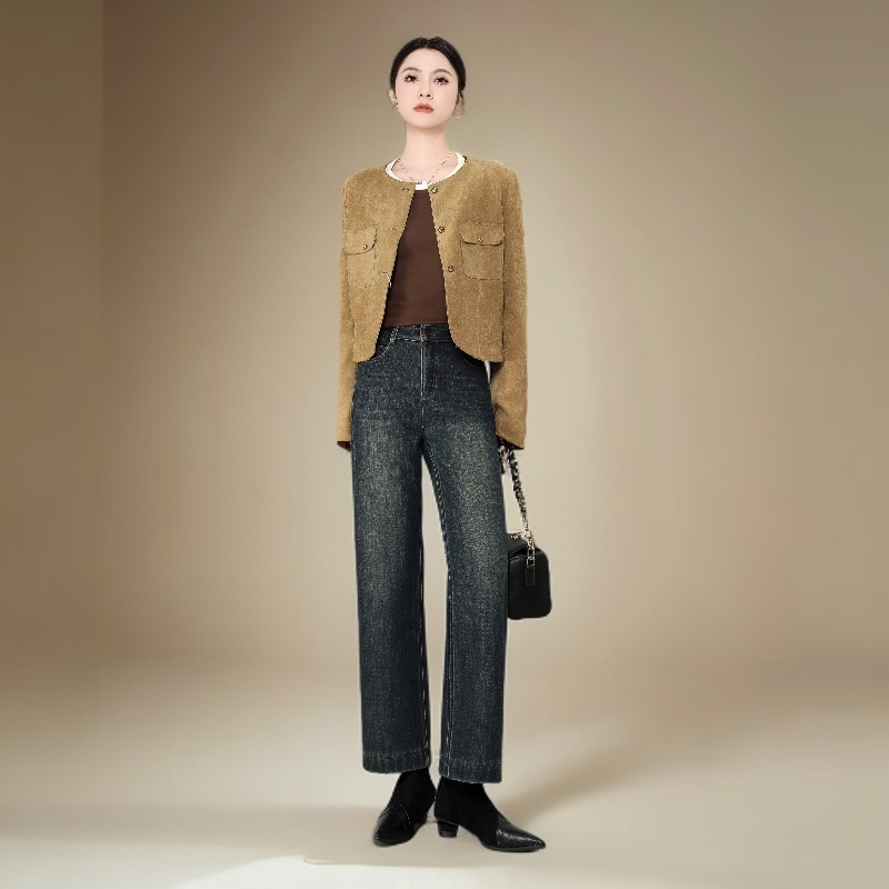 无品牌复古色暖绒中直筒9072