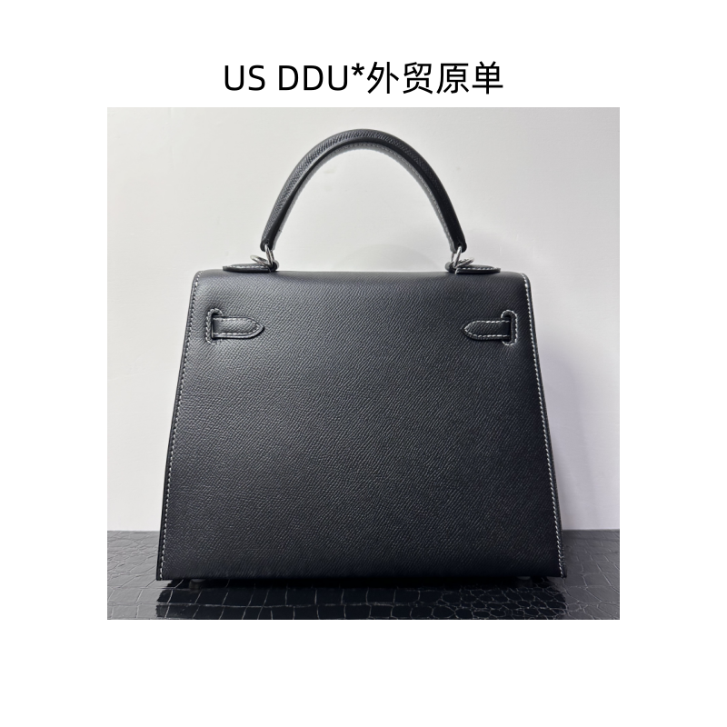 A184 黑色银扣白线凯莉25外缝EP皮手提包1212/D014