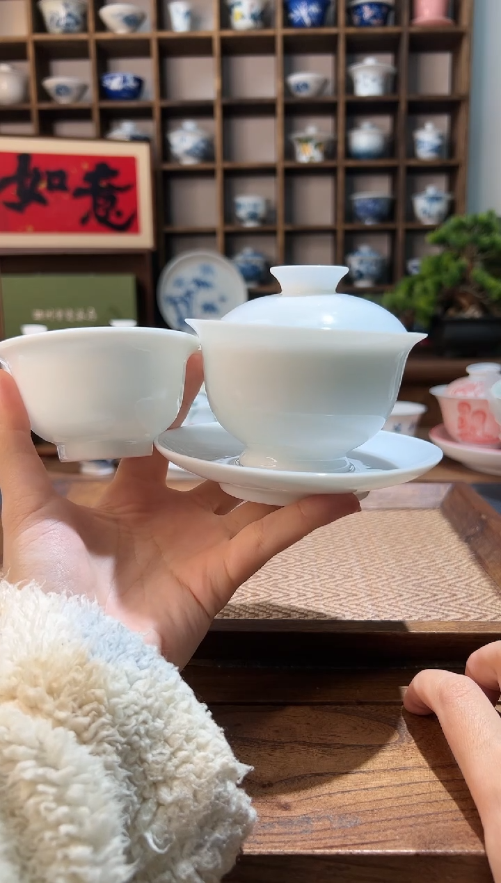 【闪购商品】纯白三才盖碗+纯白压手杯