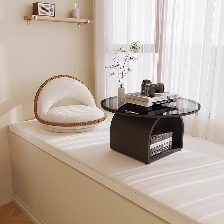 棠克飘窗台小边几高级感卧室茶几坐地矮桌榻榻米圆形小茶桌