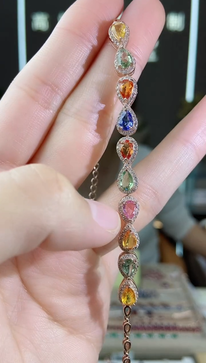 【闪购商品】彩色蓝宝石手链银S925镶嵌手链