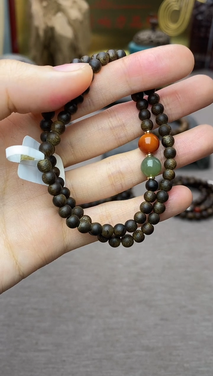 【闪购商品】沉香手串越南芽庄白棋0.4+配饰 沉水双圈款