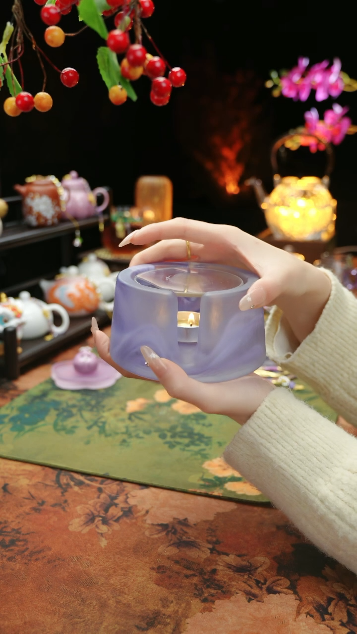 【闪购商品】紫色水晶琉璃蜡烛温茶台